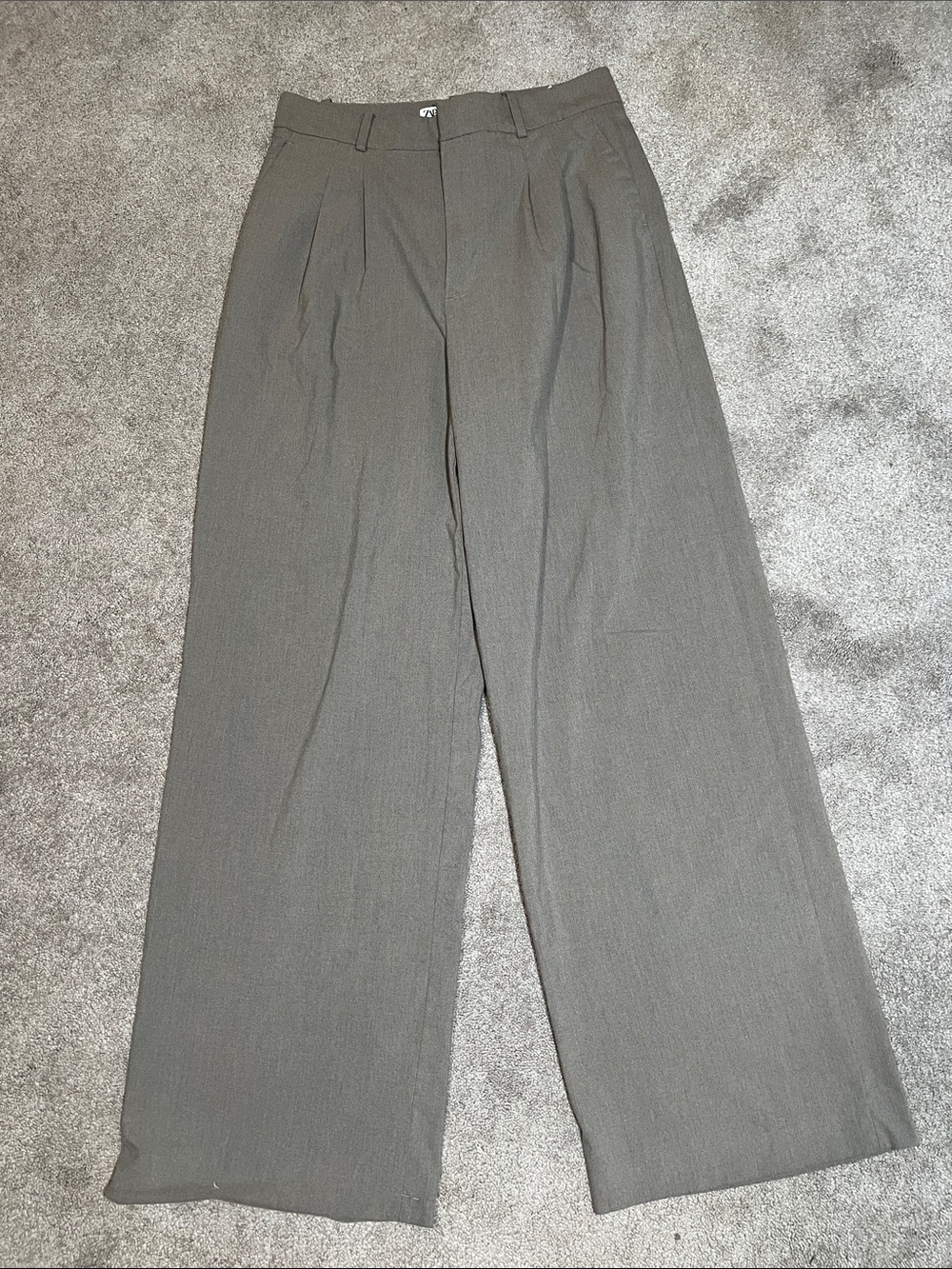Zara Wide Leg High Waisted Trousers in Taupe Small